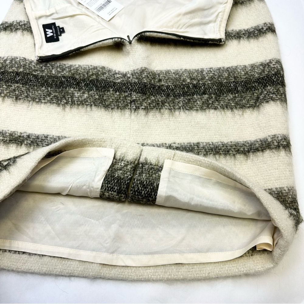 W by Worth Brushed Striped Mini Skirt Womens Size 12 Ivory & Tarragon Wool Blend - Picture 6 of 11